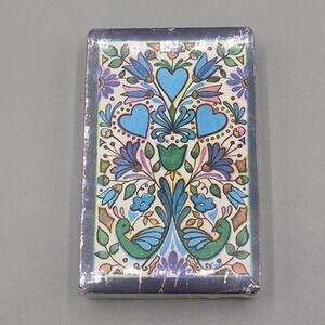 Trump Playing Cards Folk Art Floral Peacock Hearts Blue Green Made in USA Sealed